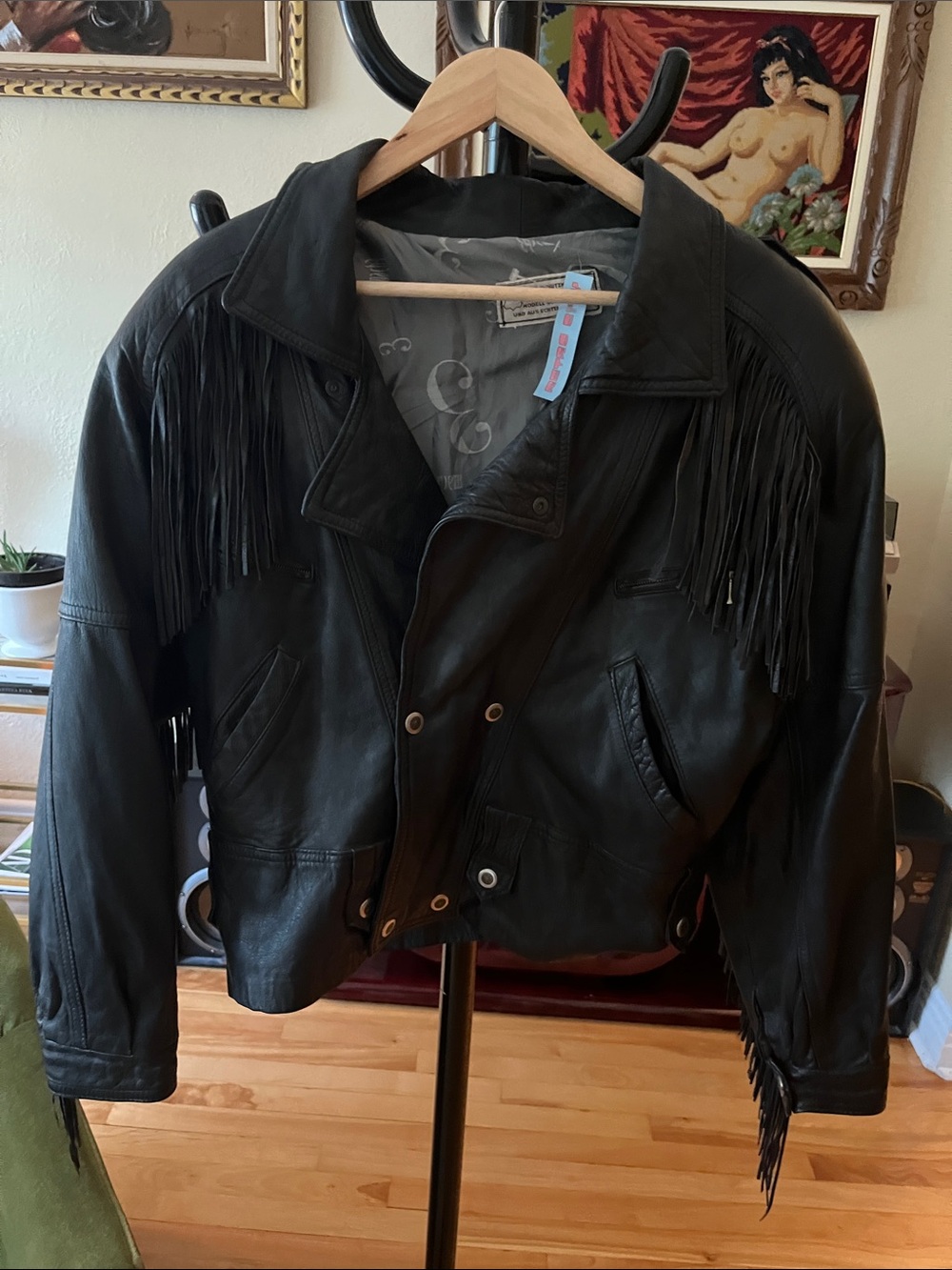 Vintage Black Fringe Leather Jacket for Women